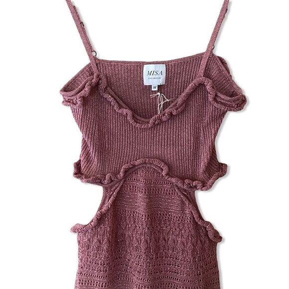 Misa Los Angeles Skye Dress Rose Knit metallic crochet cut out Revolve New - Picture 8 of 15